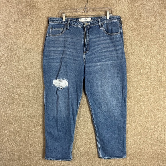 Hollister Vintage Straight Jeans Womens 33/25 Blue Curvy Ultra High Rise Ripped - Picture 2 of 11
